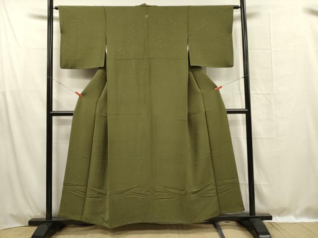 平和屋着物■上質な色無地　箔散らし地紋　草色　正絹　逸品　DABF0970ya