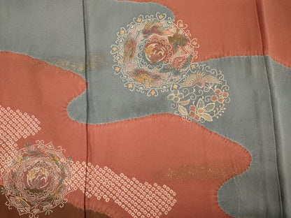 平和屋着物■中国三大刺繍　スワトウ刺繍　汕頭刺繍　総刺繍　訪問着　絞り　花鳥丸文　金銀彩　正絹　逸品　DABF0975ya