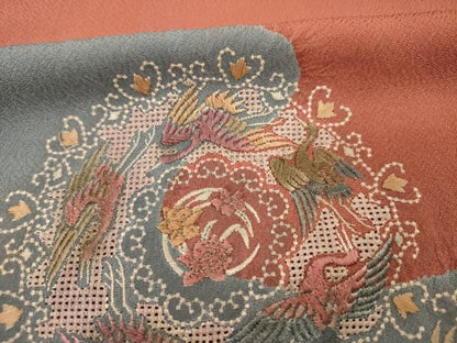 平和屋着物■中国三大刺繍　スワトウ刺繍　汕頭刺繍　総刺繍　訪問着　絞り　花鳥丸文　金銀彩　正絹　逸品　DABF0975ya