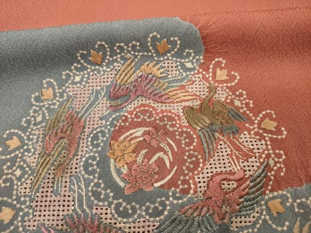 平和屋着物■中国三大刺繍　スワトウ刺繍　汕頭刺繍　総刺繍　訪問着　絞り　花鳥丸文　金銀彩　正絹　逸品　DABF0975ya