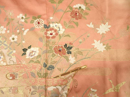 平和屋着物■訪問着　駒刺繍　エ霞草花文　スパンコール　暈し染め　金彩　正絹　逸品　DABF0976ya
