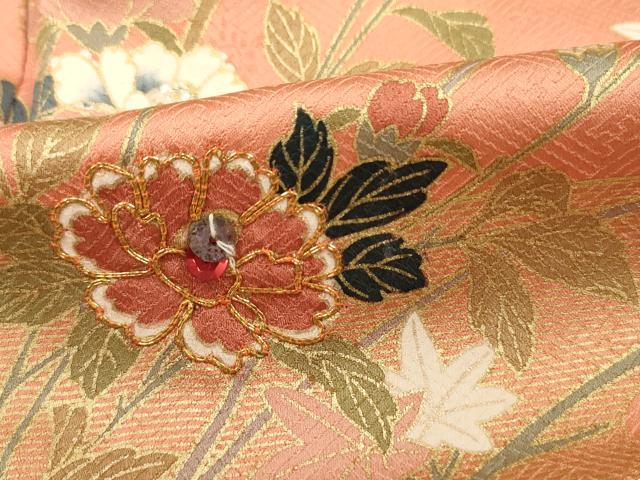 平和屋着物■訪問着　駒刺繍　エ霞草花文　スパンコール　暈し染め　金彩　正絹　逸品　DABF0976ya