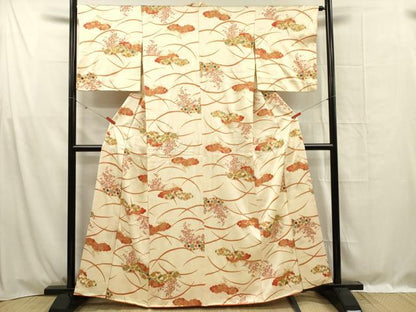 平和屋着物■上質な小紋　雲取り芝花文　金彩　正絹　逸品　DABF0979ya