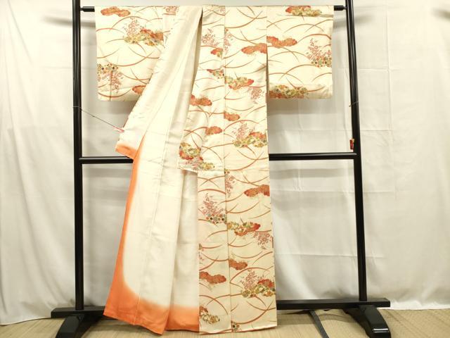 平和屋着物■上質な小紋　雲取り芝花文　金彩　正絹　逸品　DABF0979ya