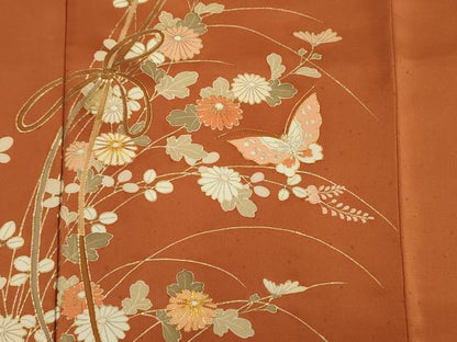 平和屋着物■訪問着　駒刺繍　舞蝶花文　金彩　正絹　逸品　DABF0992ya