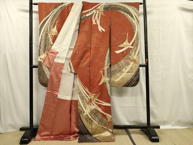 平和屋着物■豪華振袖　駒刺繍　飛鶴文　金彩　正絹　逸品　DABF0995ya