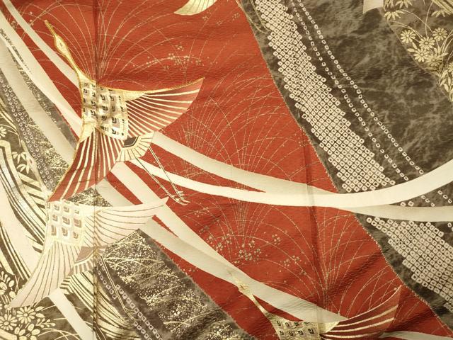 平和屋着物■豪華振袖　駒刺繍　飛鶴文　金彩　正絹　逸品　DABF0995ya