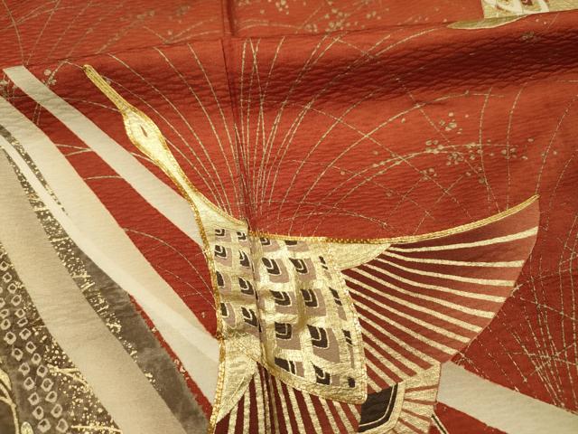 平和屋着物■豪華振袖　駒刺繍　飛鶴文　金彩　正絹　逸品　DABF0995ya