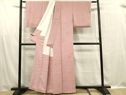 平和屋着物■上質な色無地　枝梅地紋　石竹色　正絹　逸品　DABF0997ya