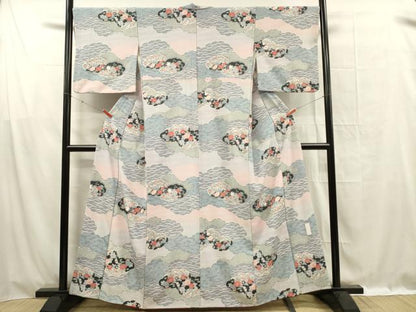 平和屋着物■上質な小紋　雲取り花文　正絹　逸品　DABF1000ya