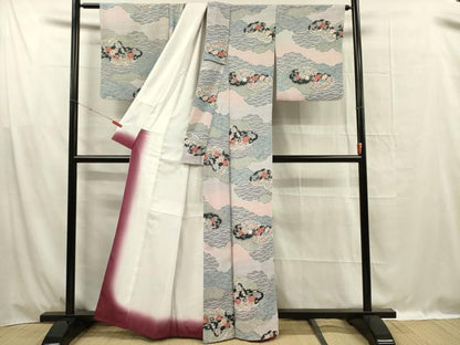 平和屋着物■上質な小紋　雲取り花文　正絹　逸品　DABF1000ya