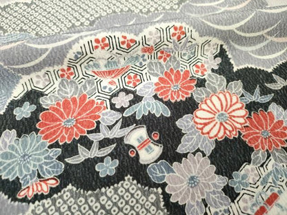 平和屋着物■上質な小紋　雲取り花文　正絹　逸品　DABF1000ya
