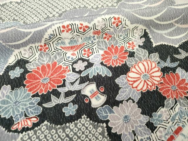 平和屋着物■上質な小紋　雲取り花文　正絹　逸品　DABF1000ya