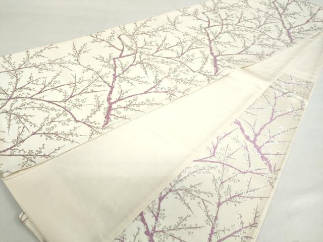 平和屋着物◎六通柄袋帯 枝花文 銀糸 正絹 逸品 DABF1009ud