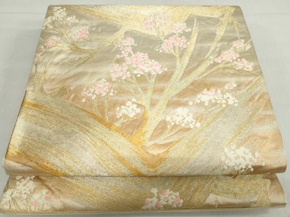 平和屋着物◎六通柄袋帯 枝花文 金銀糸 正絹 逸品 DABF1021ud