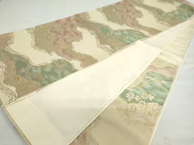 平和屋着物◎六通柄袋帯 流水草花文 金銀糸 正絹 逸品 DABF1022ud