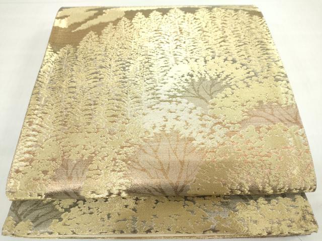 平和屋着物◎六通柄袋帯 風景樹林文 金糸 正絹 逸品 DABF1026ud