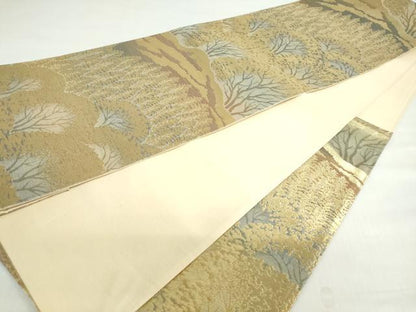 平和屋着物◎六通柄袋帯 風景樹林文 金糸 正絹 逸品 DABF1026ud