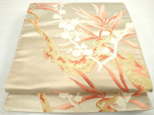 平和屋着物◎西陣 六通柄袋帯 枝花文 金糸 正絹 逸品 DABF1028ud