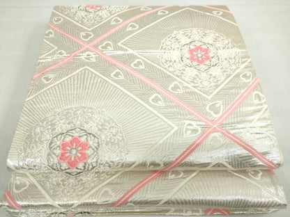 平和屋着物◎六通柄袋帯　正倉院孔雀羽文　プラチナ箔二重織　正絹　逸品　DABF1035ud