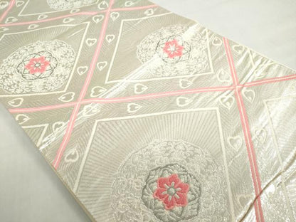 平和屋着物◎六通柄袋帯　正倉院孔雀羽文　プラチナ箔二重織　正絹　逸品　DABF1035ud