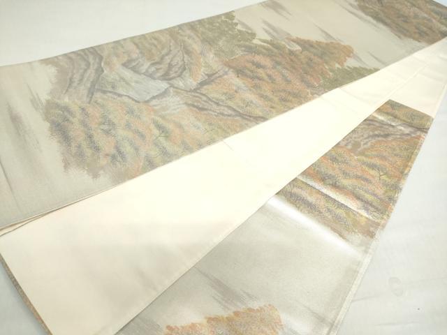 平和屋着物◎西陣 浅山織物謹製 六通柄袋帯 流水樹林風景文 正絹 逸品 DABF1045ud