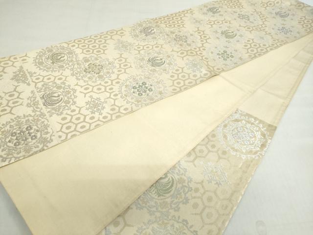 平和屋着物◎六通柄袋帯 花鳥文 銀糸 正絹 逸品 DABF1051ud