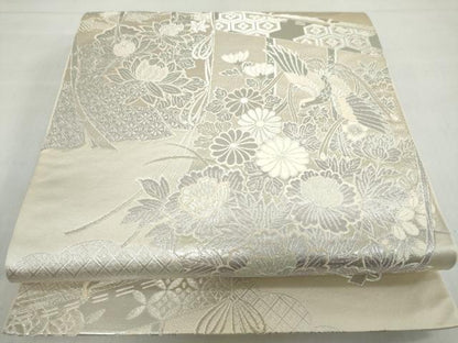 平和屋着物◎六通柄袋帯 煌きのオパール 雲取り几帳花鳥文 正絹 逸品 DABF1053ud