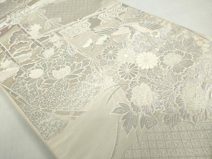 平和屋着物◎六通柄袋帯 煌きのオパール 雲取り几帳花鳥文 正絹 逸品 DABF1053ud