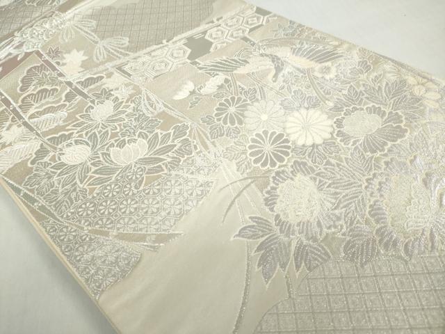 平和屋着物◎六通柄袋帯 煌きのオパール 雲取り几帳花鳥文 正絹 逸品 DABF1053ud