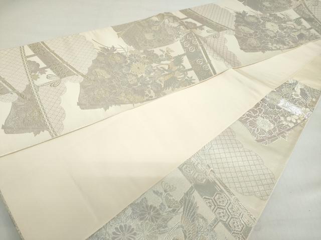平和屋着物◎六通柄袋帯 煌きのオパール 雲取り几帳花鳥文 正絹 逸品 DABF1053ud