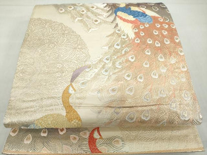 平和屋着物◎六通柄袋帯 唐織 更紗孔雀文 九百錦織 金糸 正絹 逸品 DABF1065ud