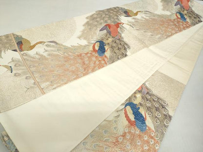 平和屋着物◎六通柄袋帯 唐織 更紗孔雀文 九百錦織 金糸 正絹 逸品 DABF1065ud