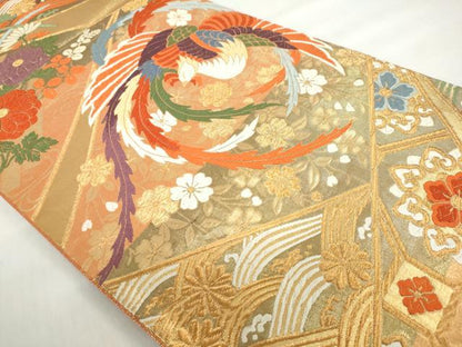 平和屋着物◎佐賀錦 六通柄袋帯 唐織 鳳凰吉祥草花文 金糸 正絹 逸品 DABF1069ud