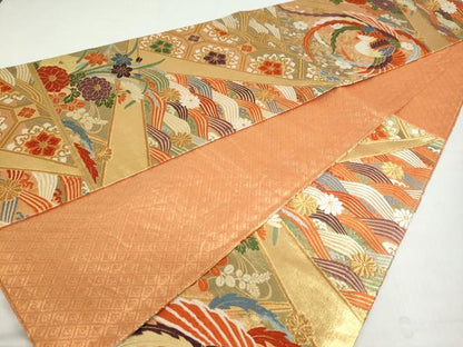 平和屋着物◎佐賀錦 六通柄袋帯 唐織 鳳凰吉祥草花文 金糸 正絹 逸品 DABF1069ud