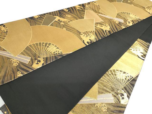 平和屋着物◎六通柄袋帯 扇面立波文 金糸 正絹 逸品 DABF1072ud