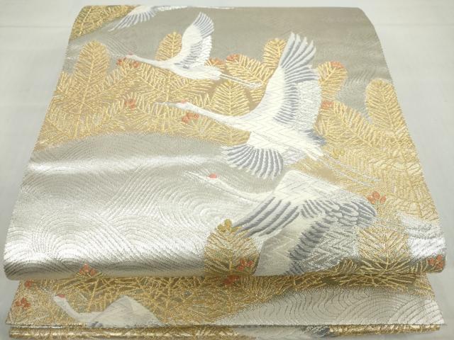 平和屋着物◎六通柄袋帯 唐織 粋華 松寿飛鶴文 金銀糸 正絹 逸品 DABF1073ud