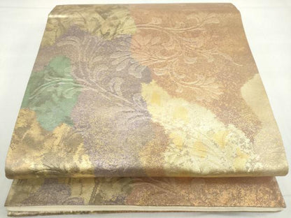 平和屋着物◎六通柄袋帯 洋花文 金糸 正絹 逸品 DABF1085ud