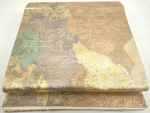 平和屋着物◎六通柄袋帯 洋花文 金糸 正絹 逸品 DABF1085ud