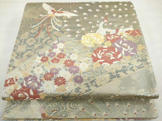 平和屋着物◎六通柄袋帯 九百新花鳥錦 金銀糸 正絹 逸品 DABF1086ud