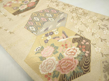 平和屋着物◎六通柄袋帯 吉祥絵図 正絹九百錦 金糸 正絹 逸品 DABF1104ud