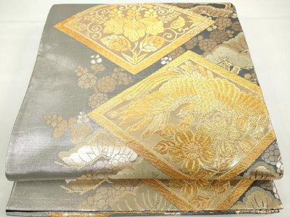 平和屋着物◎六通柄袋帯 花鳥文 金銀糸 正絹 逸品 DABF1107ud