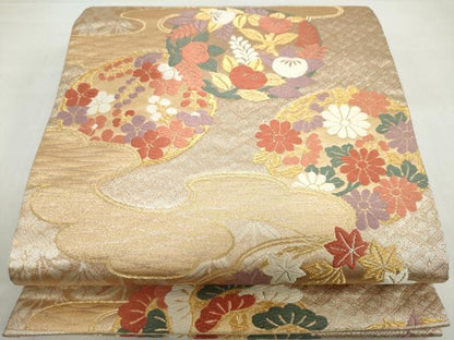 平和屋着物◎六通柄袋帯 唐織 慶長花丸文 金糸 正絹 逸品 DABF1109ud