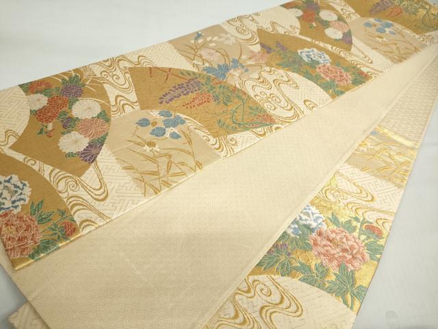 平和屋着物◎佐賀錦　六通柄袋帯　祥瑞　唐織　流水地紙草花文　金糸　正絹　逸品　DABF1112ud