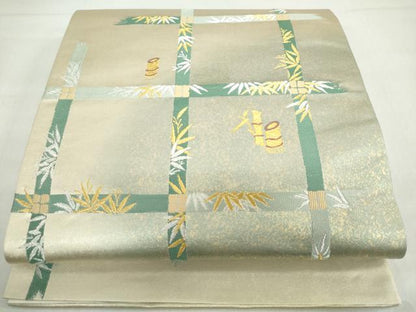 平和屋着物◎六通柄袋帯　笹竹文　金銀糸　正絹　逸品　DABF1113ud