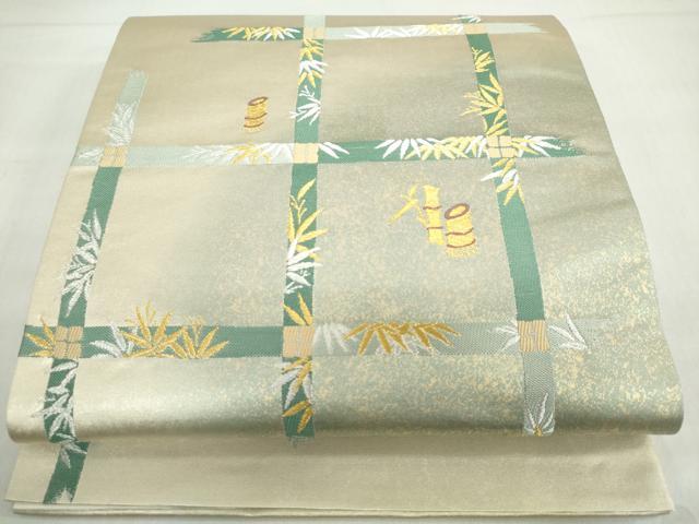 平和屋着物◎六通柄袋帯　笹竹文　金銀糸　正絹　逸品　DABF1113ud