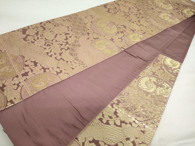 平和屋着物◎六通柄袋帯　向かい鳥吉祥草花文　金糸　正絹　逸品　DABF1114ud
