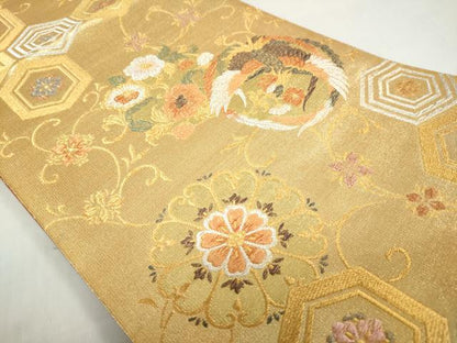 平和屋着物◎六通柄袋帯 琥珀つづれ 鳳凰花唐草文 金銀糸 正絹 逸品 DABF1120ud