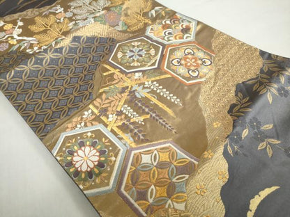 平和屋着物◎六通柄袋帯 唐織 道長吉祥草花文 金銀糸 正絹 逸品 DABF1121ud