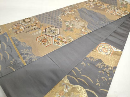 平和屋着物◎六通柄袋帯 唐織 道長吉祥草花文 金銀糸 正絹 逸品 DABF1121ud
